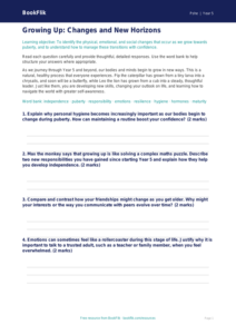 Free Growing Up Worksheet | Year 5 Greater Depth | BookFlik