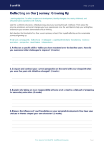 Free Growing Up Writing Frame | Year 5 Greater Depth | BookFlik