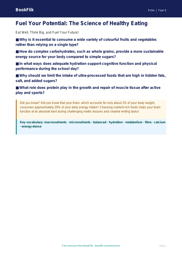 Free Healthy Eating Poster | Year 5 Greater Depth | BookFlik worksheet preview — Pshe Healthy Eating