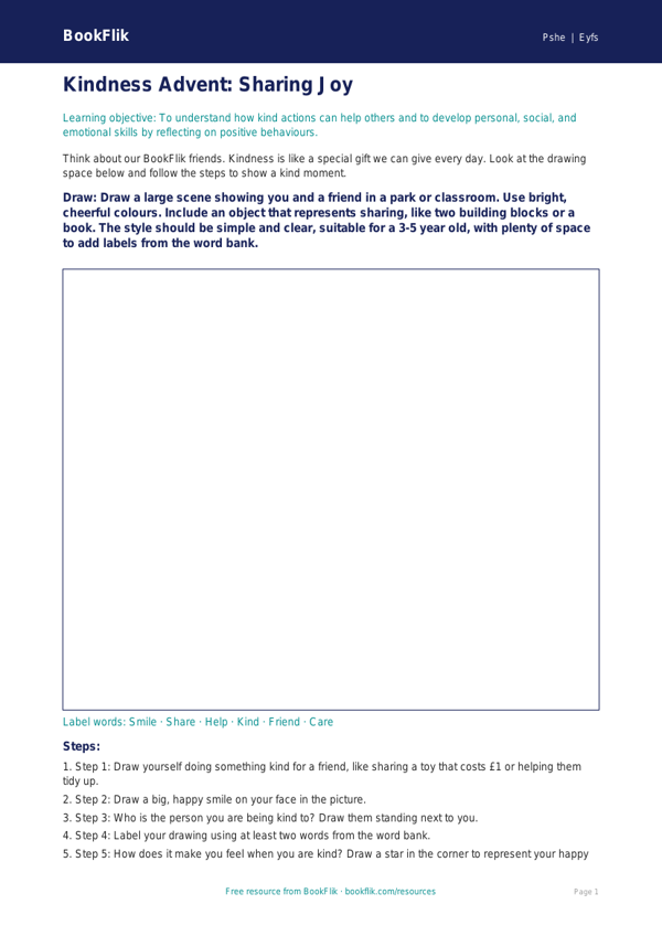 Free Kindness Advent Drawing Sheet | EYFS Core | BookFlik worksheet preview — Pshe Kindness Advent