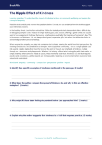 Free Kindness Comprehension | Year 5 Greater Depth | BookFlik