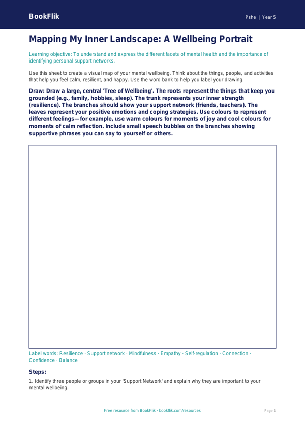 Free Mental Health Drawing Sheet | Year 5 Greater Depth | BookFlik worksheet preview — Pshe Mental Health