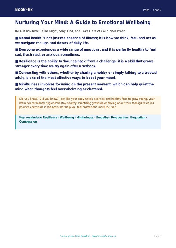 Free Mental Health Poster | Year 5 Greater Depth | BookFlik worksheet preview — Pshe Mental Health