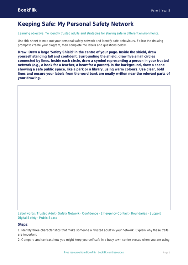 Free Personal Safety Drawing Sheet | Year 5 Greater Depth | BookFlik worksheet preview — Pshe Personal Safety