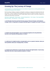 Free Puberty Activity Sheet | Year 5 Greater Depth | BookFlik