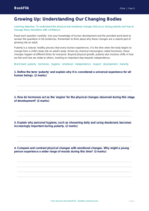 Free Puberty Worksheet | Year 5 Greater Depth | BookFlik
