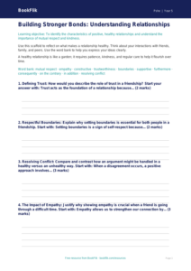 Free Relationships Writing Frame | Year 5 Greater Depth | BookFlik