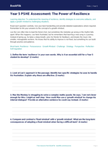 Free Resilience Assessment | Year 5 Greater Depth | BookFlik