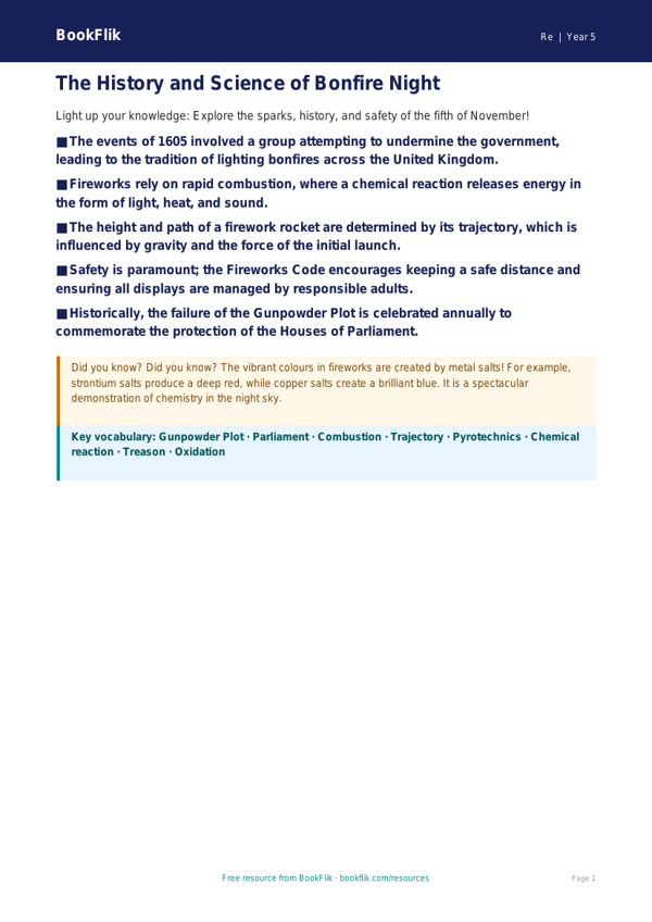 Free Bonfire Night Poster | Year 5 Greater Depth | BookFlik worksheet preview — Re Bonfire Night