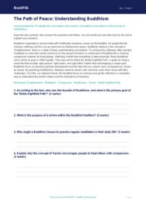 Free Buddhism Comprehension | Year 5 Greater Depth | BookFlik
