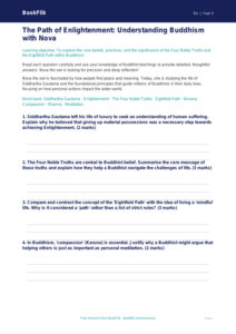 Free Buddhism Worksheet | Year 5 Greater Depth | BookFlik