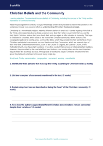 Free Christianity Comprehension | Year 5 Greater Depth | BookFlik