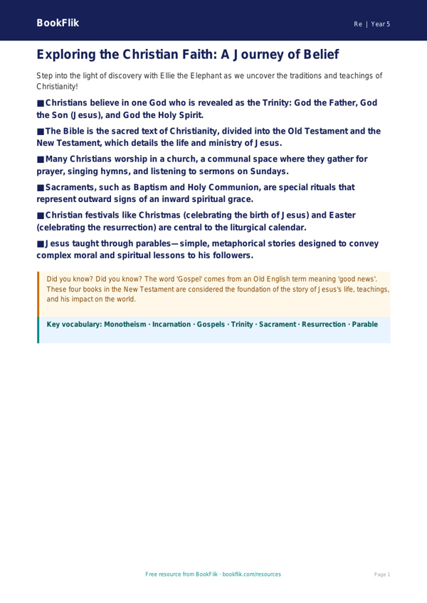 Free Christianity Poster | Year 5 Greater Depth | BookFlik worksheet preview — Re Christianity