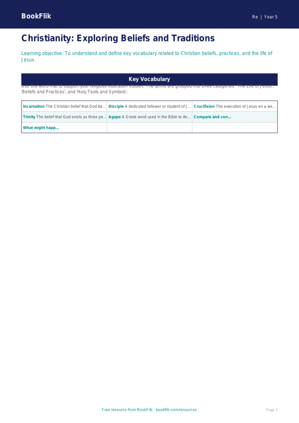 Free Christianity Word Mat | Year 5 Greater Depth | BookFlik worksheet preview — Re Christianity