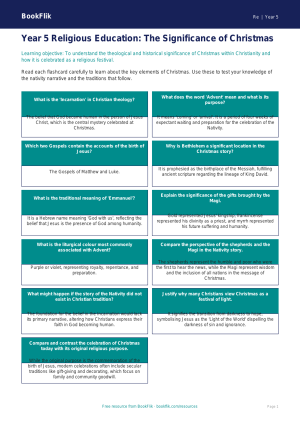 Free Christmas Flashcards | Year 5 Greater Depth | BookFlik worksheet preview — Re Christmas