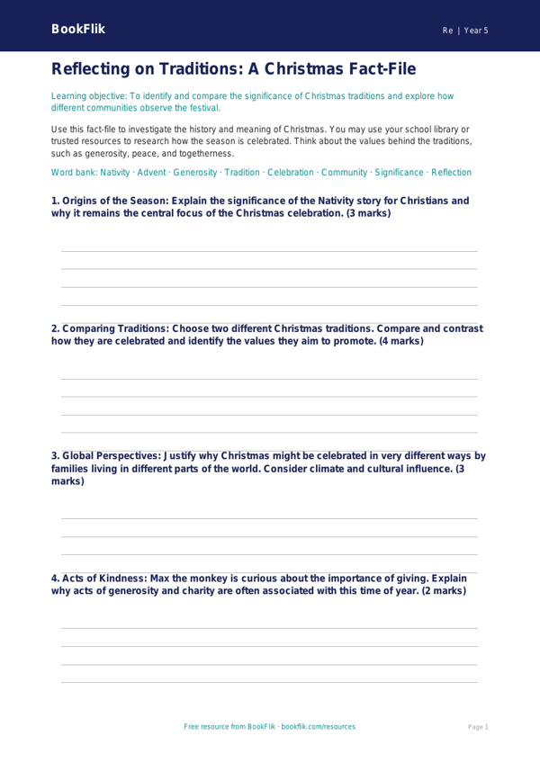 Free Christmas Template | Year 5 Greater Depth | BookFlik worksheet preview — Re Christmas