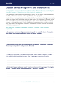 Free Creation Stories Worksheet | Year 5 Greater Depth | BookFlik