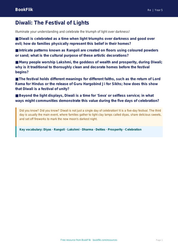 Free Diwali Poster | Year 5 Greater Depth | BookFlik worksheet preview — Re Diwali