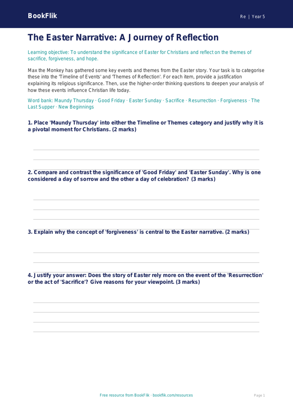 Free Easter Activity Sheet | Year 5 Greater Depth | BookFlik worksheet preview — Re Easter