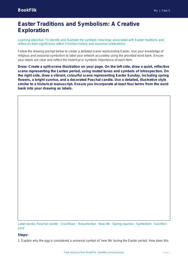 Free Easter Drawing Sheet | Year 5 Greater Depth | BookFlik worksheet preview — Re Easter