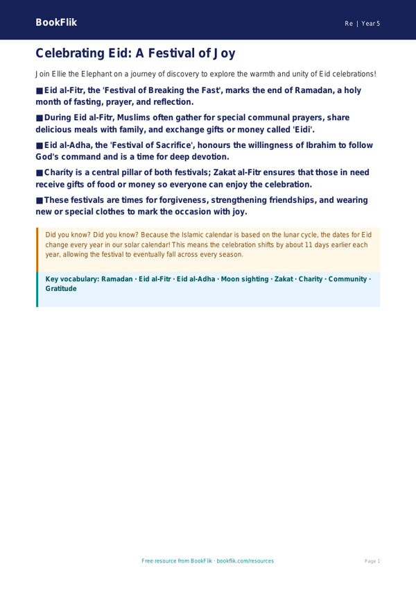 Free Eid Poster | Year 5 Greater Depth | BookFlik worksheet preview — Re Eid