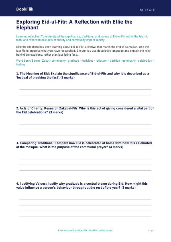 Free Eid Template | Year 5 Greater Depth | BookFlik worksheet preview — Re Eid