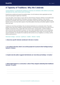 Free Festivals Comprehension | Year 5 Greater Depth | BookFlik