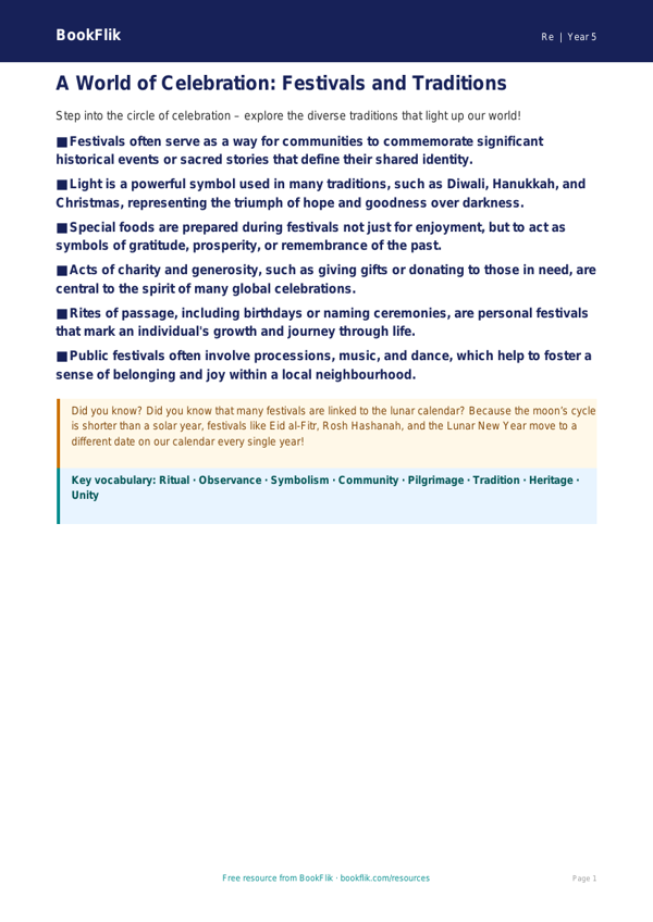Free Festivals Poster | Year 5 Greater Depth | BookFlik worksheet preview — Re Festivals