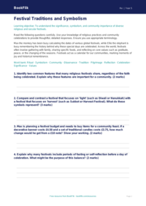 Free Festivals Worksheet | Year 5 Greater Depth | BookFlik