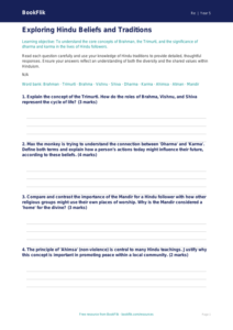 Free Hinduism Worksheet | Year 5 Greater Depth | BookFlik