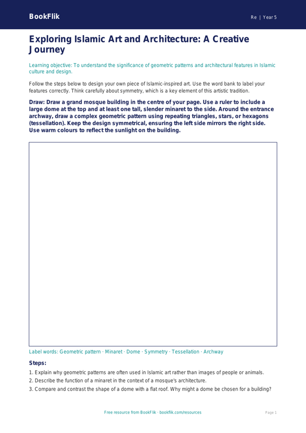 Free Islam Drawing Sheet | Year 5 Greater Depth | BookFlik worksheet preview — Re Islam
