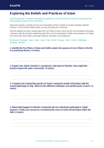 Free Islam Worksheet | Year 5 Greater Depth | BookFlik