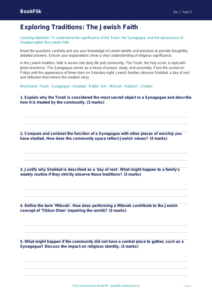Free Judaism Worksheet | Year 5 Greater Depth | BookFlik