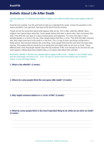 Free Life After Death Comprehension | Year 4 Supported | BookFlik