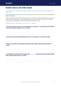 Free Life After Death Worksheet | Year 4 Supported | BookFlik
