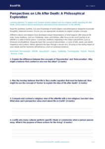 Free Life After Death Worksheet | Year 5 Greater Depth | BookFlik