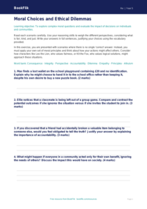 Free Moral Questions Worksheet | Year 5 Greater Depth | BookFlik