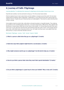 Free Pilgrimage Comprehension | Year 4 Supported | BookFlik