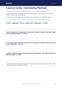 Free Pilgrimage Writing Frame | Year 4 Supported | BookFlik