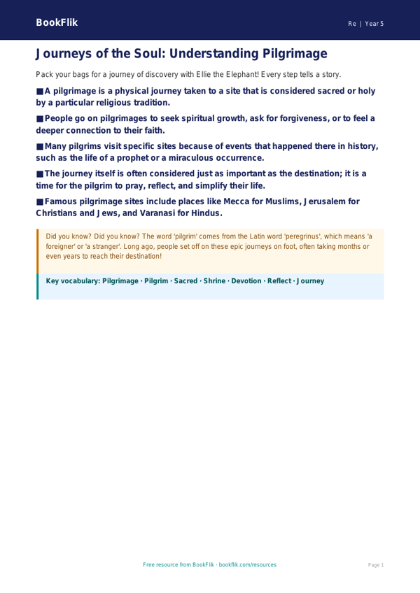 Free Pilgrimage Poster | Year 5 Greater Depth | BookFlik worksheet preview — Re Pilgrimage