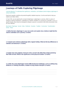 Free Pilgrimage Worksheet | Year 5 Greater Depth | BookFlik