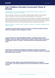 Free Places Of Worship Assessment | Year 5 Greater Depth | BookFlik