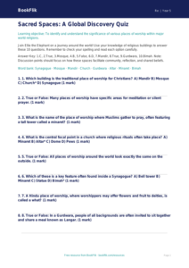 Free Places Of Worship Quiz | Year 5 Greater Depth | BookFlik