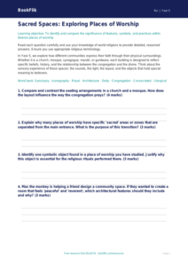 Free Places Of Worship Worksheet | Year 5 Greater Depth | BookFlik
