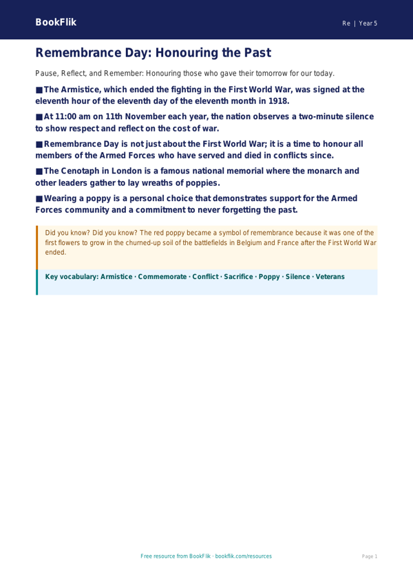 Free Remembrance Day Poster | Year 5 Greater Depth | BookFlik worksheet preview — Re Remembrance Day