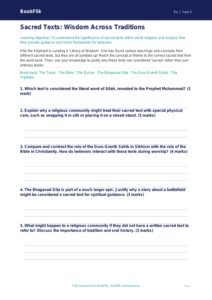 Free Sacred Texts Activity Sheet | Year 5 Greater Depth | BookFlik