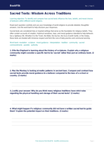 Free Sacred Texts Worksheet | Year 5 Greater Depth | BookFlik