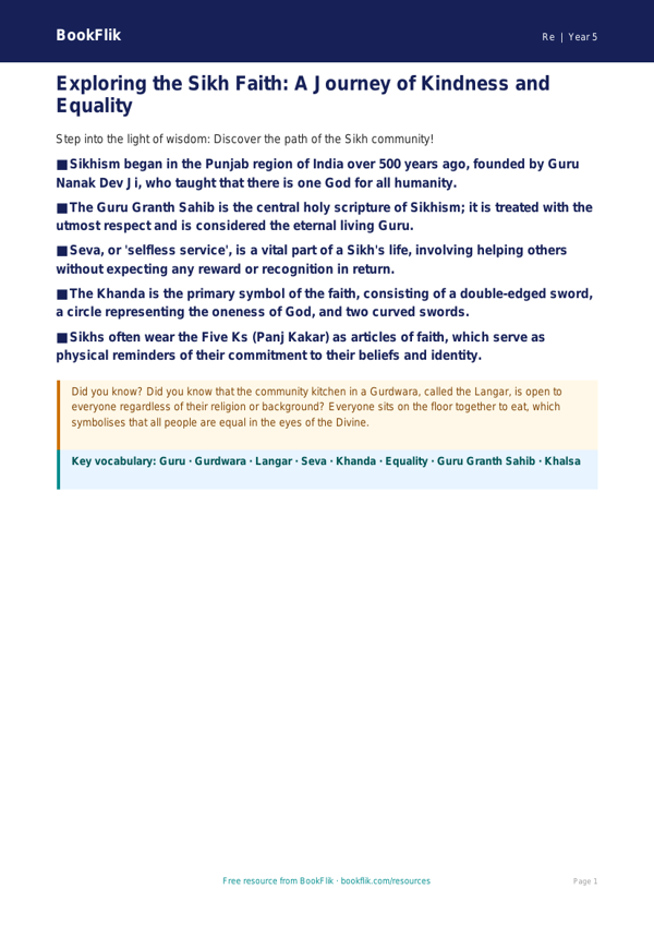 Free Sikhism Poster | Year 5 Greater Depth | BookFlik worksheet preview — Re Sikhism