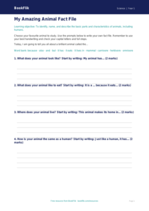 Free Animals Including Humans Writing Frame | Year 1 Core | BookFlik