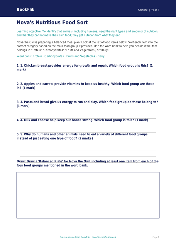 Free Animals Including Humans Activity Sheet | Year 3 Core | BookFlik worksheet preview — Science Animals Including Humans